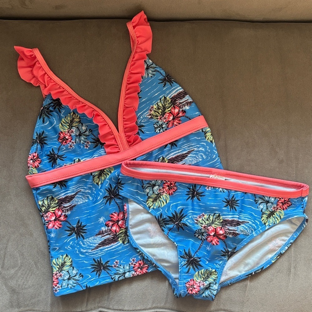 Tropical Blue and Pink Swimsuit Set